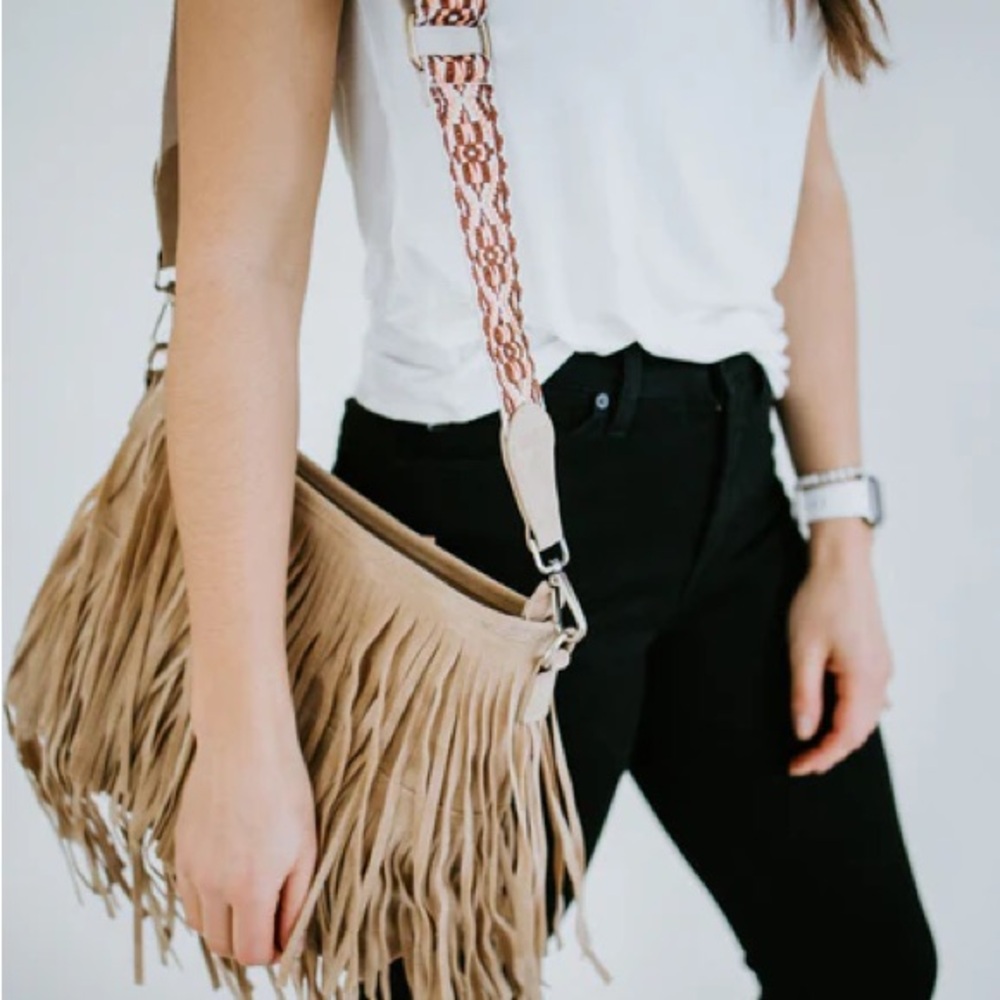 Beige Fringe Crossbody Bag